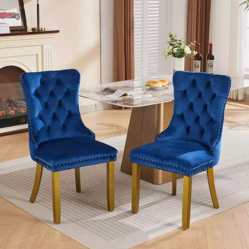 Set of 2 Mid-Century Modern Dining Chairs, Velvet Upholstered Dining Room Chairs, Contemporary Armless Kitchen Chairs with Wood Legs-Panipeachy