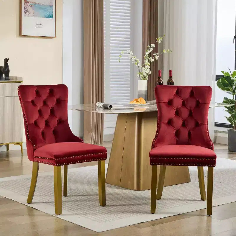 Set of 2 Mid-Century Modern Dining Chairs, Velvet Upholstered Dining Room Chairs, Contemporary Armless Kitchen Chairs with Wood Legs-Panipeachy