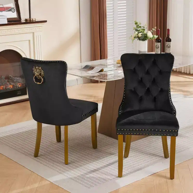 Set of 2 Mid-Century Modern Dining Chairs, Velvet Upholstered Dining Room Chairs, Contemporary Armless Kitchen Chairs with Wood Legs-Panipeachy