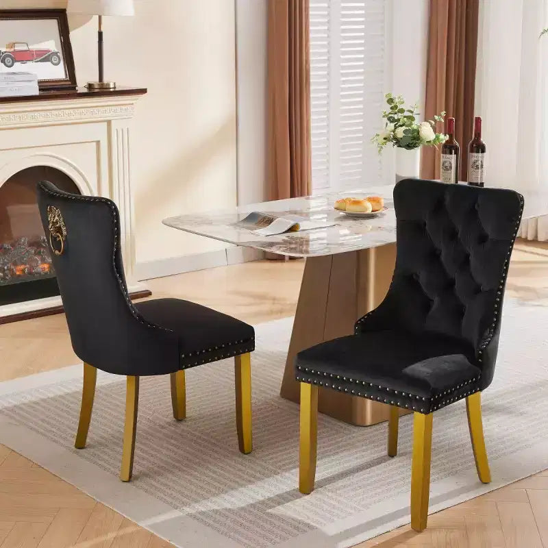 Set of 2 Mid-Century Modern Dining Chairs, Velvet Upholstered Dining Room Chairs, Contemporary Armless Kitchen Chairs with Wood Legs-Panipeachy