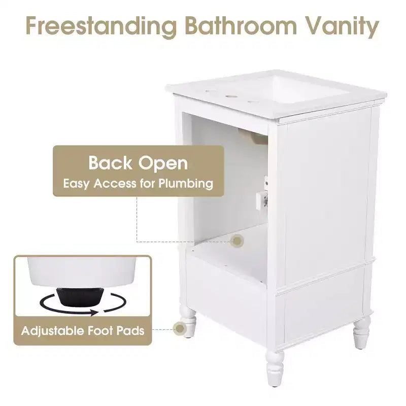 MAYEERTY 20 Bathroom Vanity with Sink 2 Doors Magnetic Stopper Adjustable Foot Pads Drawer White
