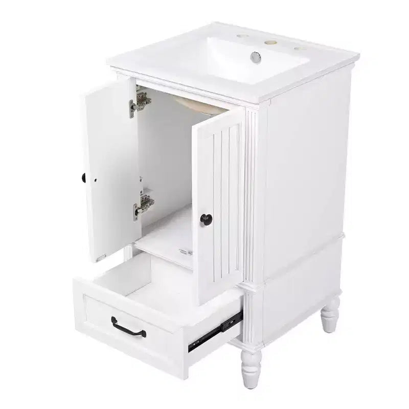 MAYEERTY 20 Bathroom Vanity with Sink 2 Doors Magnetic Stopper Adjustable Foot Pads Drawer White