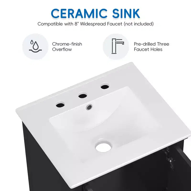 MAYEERTY 20 Bathroom Vanity with Sink 2 Doors Magnetic Stopper Adjustable Foot Pads Drawer White