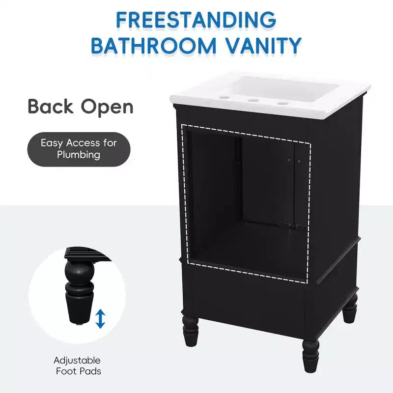 MAYEERTY 20 Bathroom Vanity with Sink 2 Doors Magnetic Stopper Adjustable Foot Pads Drawer White