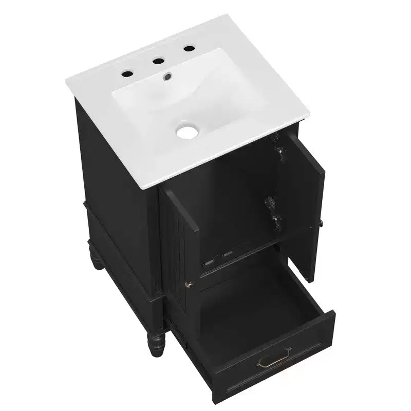 MAYEERTY 20 Bathroom Vanity with Sink 2 Doors Magnetic Stopper Adjustable Foot Pads Drawer White