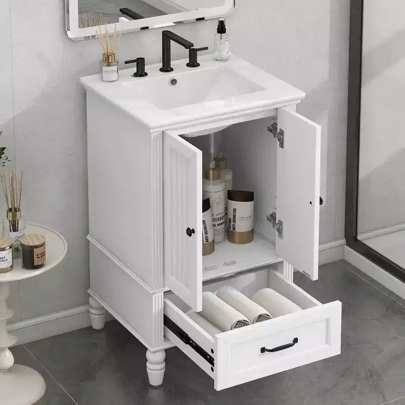 MAYEERTY 20 Bathroom Vanity with Sink 2 Doors Magnetic Stopper Adjustable Foot Pads Drawer White