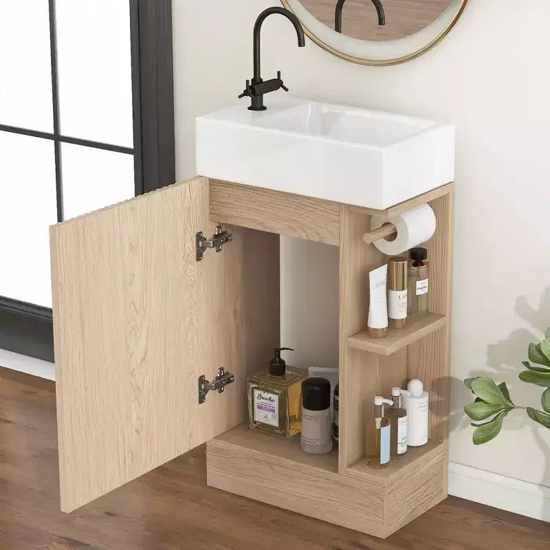 MAYEERTY 18.6 Bathroom Vanity with Sink 2-tier Shelf Left Right Orientation Black