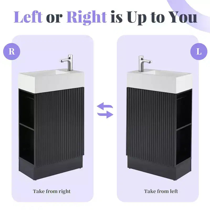 MAYEERTY 18.6 Bathroom Vanity with Sink 2-tier Shelf Left Right Orientation Black