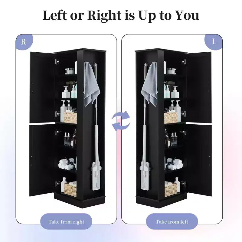 MAYEERTY Tall Bathroom Cabinet Freestanding Hook Adjustable Shelf MDF White