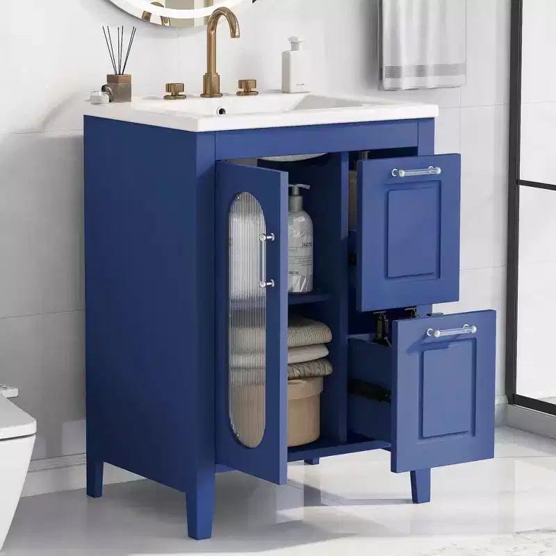 MAYEERTY 24 Bathroom Vanity with Sink 2 Drawers 1 Door Adjustable Shelf Solid Wood MDF Black