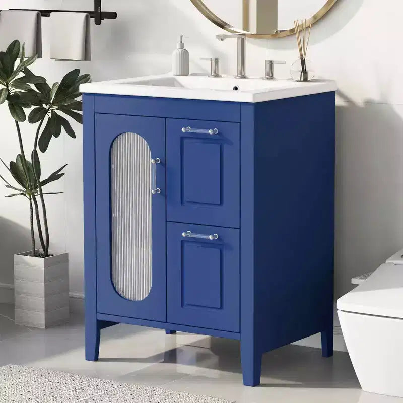 MAYEERTY 24 Bathroom Vanity with Sink 2 Drawers 1 Door Adjustable Shelf Solid Wood MDF Black