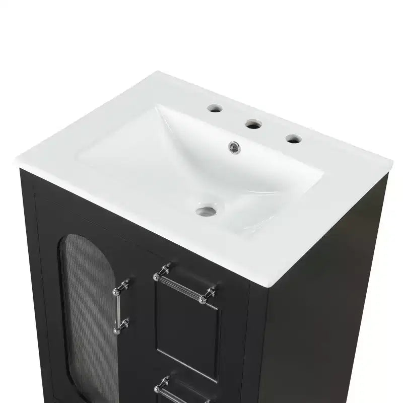 MAYEERTY 24 Bathroom Vanity with Sink 2 Drawers 1 Door Adjustable Shelf Solid Wood MDF Black