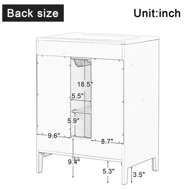 MAYEERTY 24 Bathroom Vanity with Sink 2 Drawers 1 Door Adjustable Shelf Solid Wood MDF Black