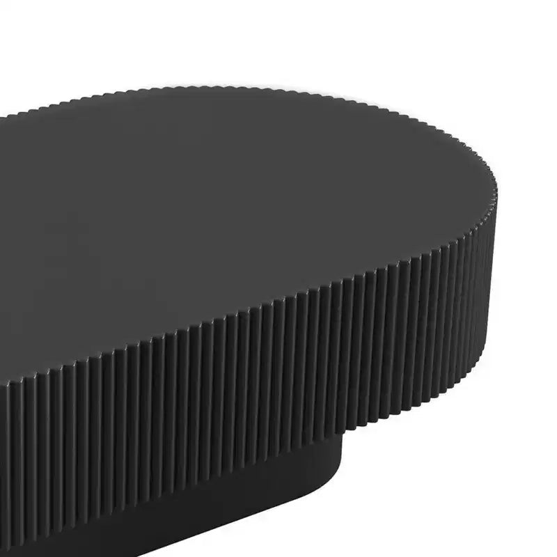 Wood Fluted Coffee Table, Modern Drum End Table, Oval Center Table with Sturdy Base for Living Room