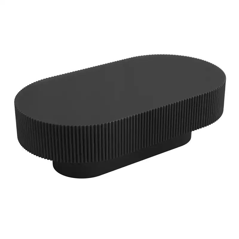 Wood Fluted Coffee Table, Modern Drum End Table, Oval Center Table with Sturdy Base for Living Room