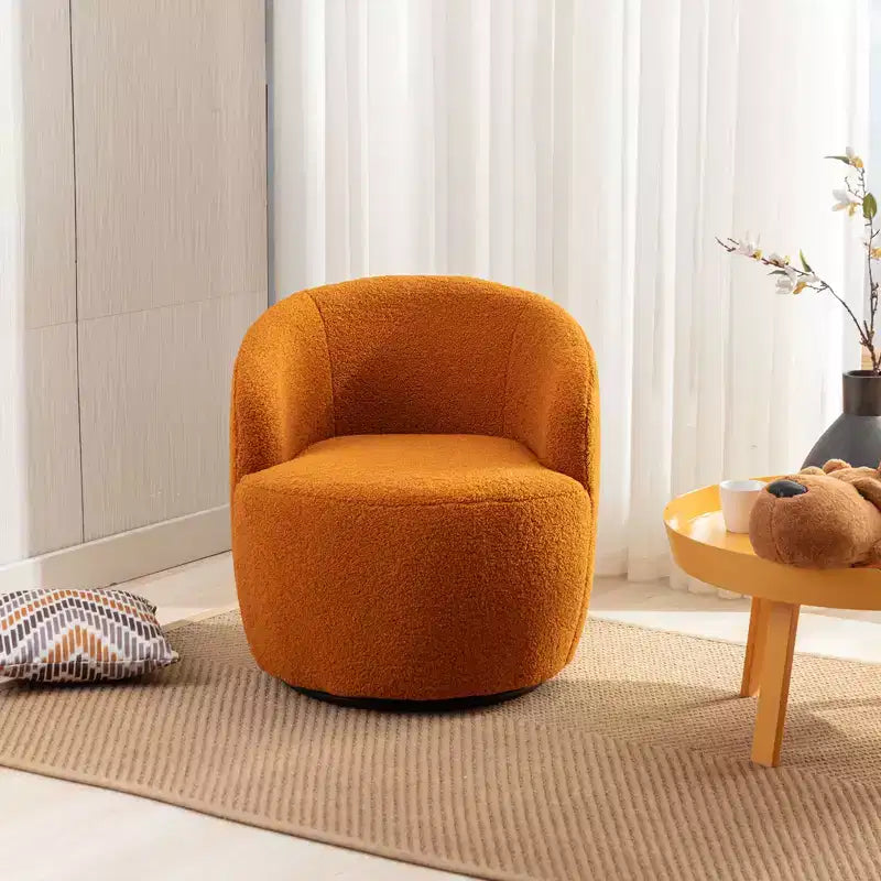 Fabric Swivel Accent Armchair Barrel Chair With Black Powder Coating Metal Ring