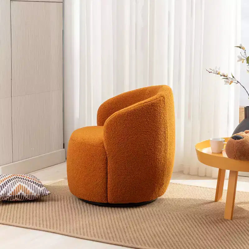 Fabric Swivel Accent Armchair Barrel Chair With Black Powder Coating Metal Ring