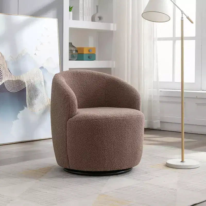 Fabric Swivel Accent Armchair Barrel Chair With Black Powder Coating Metal Ring