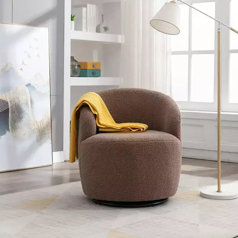 Fabric Swivel Accent Armchair Barrel Chair With Black Powder Coating Metal Ring