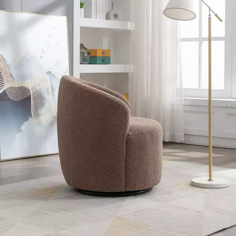 Fabric Swivel Accent Armchair Barrel Chair With Black Powder Coating Metal Ring