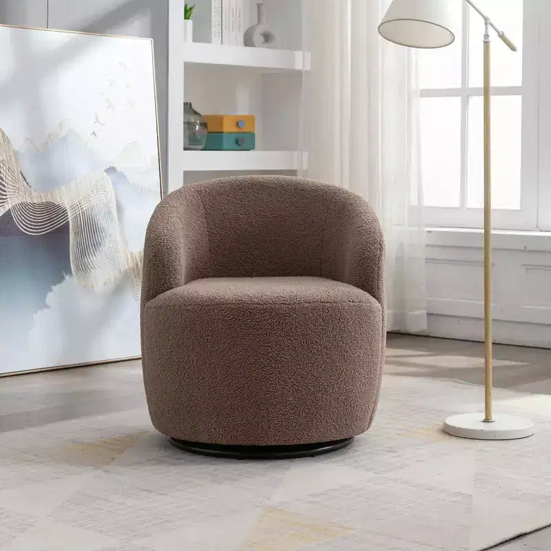 Fabric Swivel Accent Armchair Barrel Chair With Black Powder Coating Metal Ring