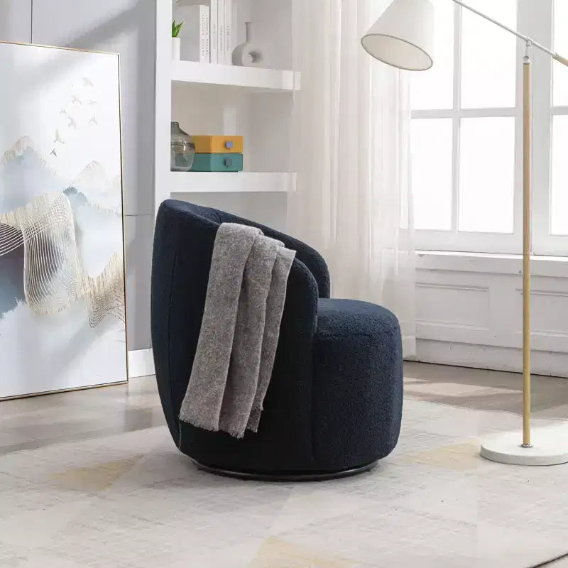 Fabric Swivel Accent Armchair Barrel Chair With Black Powder Coating Metal Ring