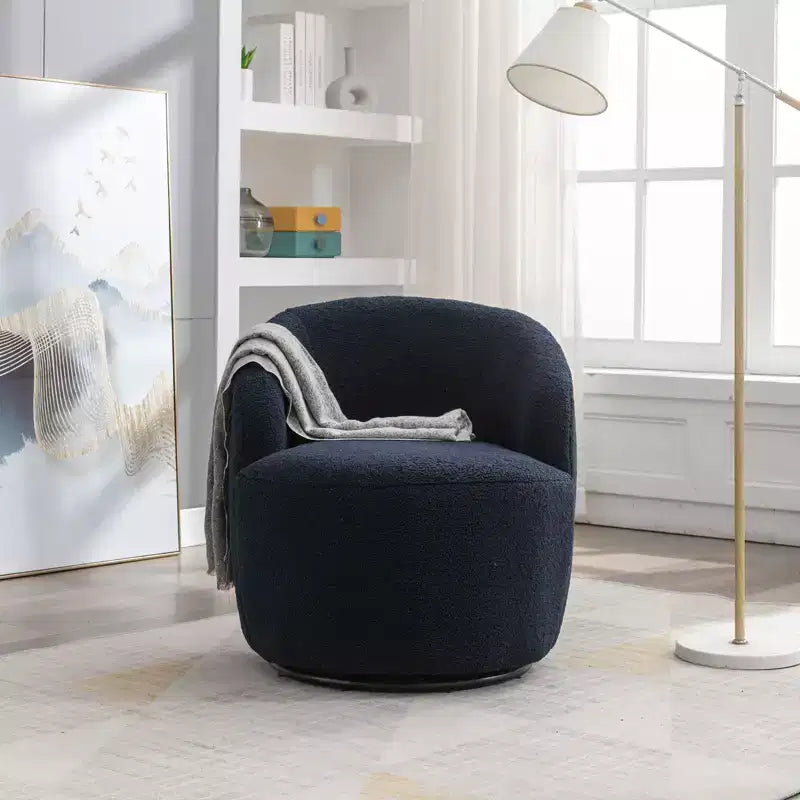 Fabric Swivel Accent Armchair Barrel Chair With Black Powder Coating Metal Ring