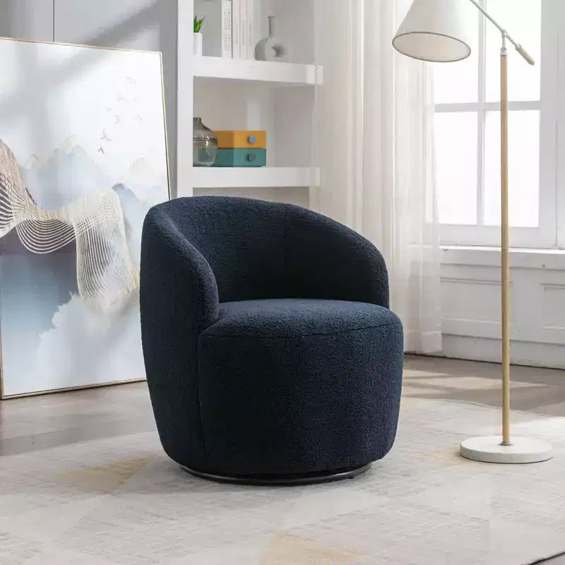 Fabric Swivel Accent Armchair Barrel Chair With Black Powder Coating Metal Ring