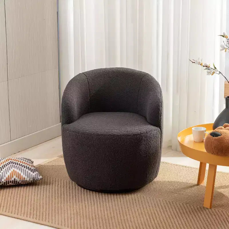 Fabric Swivel Accent Armchair Barrel Chair With Black Powder Coating Metal Ring