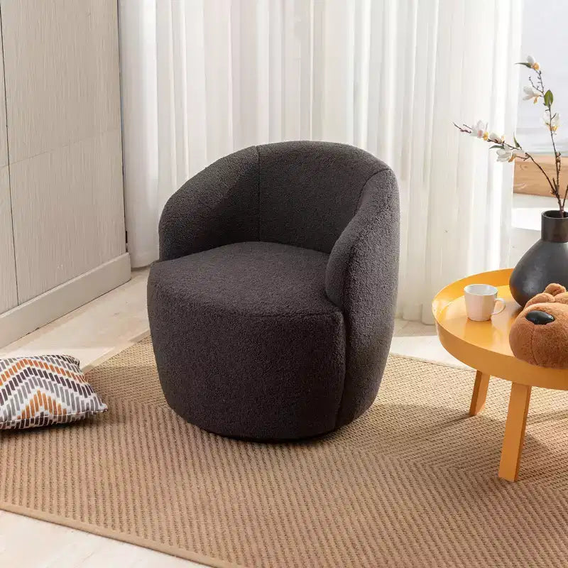 Fabric Swivel Accent Armchair Barrel Chair With Black Powder Coating Metal Ring