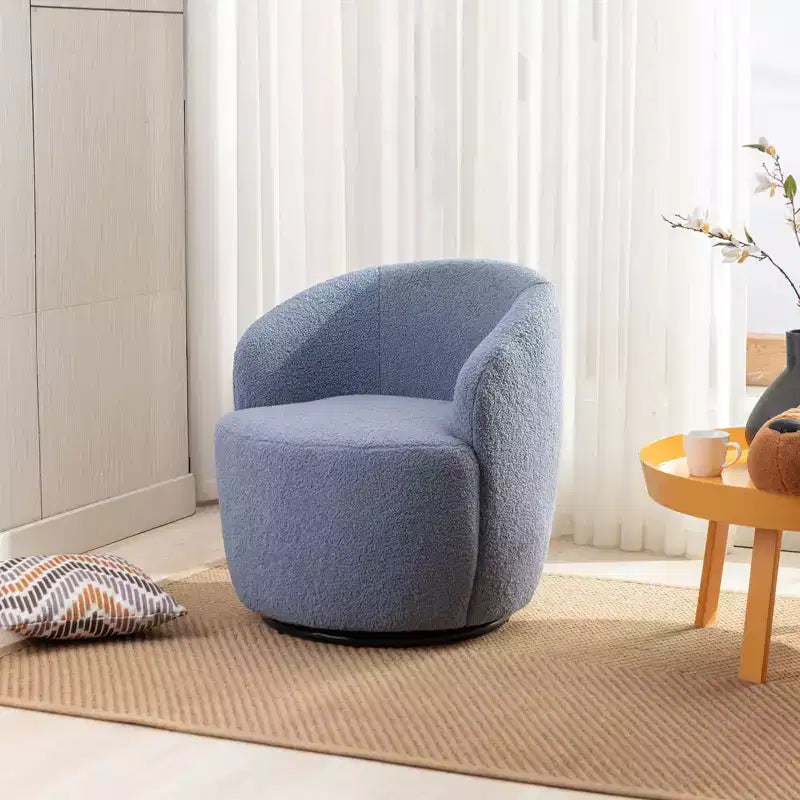Fabric Swivel Accent Armchair Barrel Chair With Black Powder Coating Metal Ring