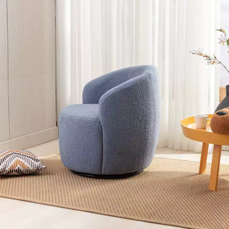 Fabric Swivel Accent Armchair Barrel Chair With Black Powder Coating Metal Ring