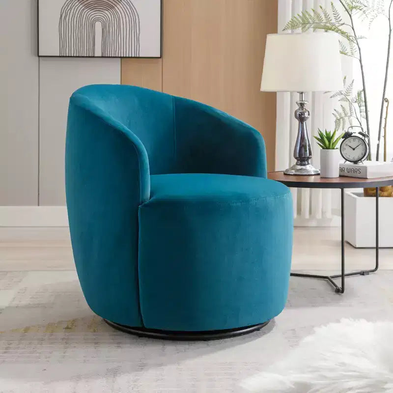 Fabric Swivel Accent Armchair Barrel Chair With Black Powder Coating Metal Ring
