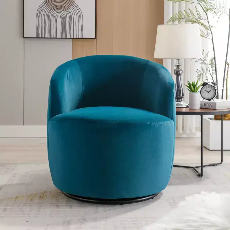 Fabric Swivel Accent Armchair Barrel Chair With Black Powder Coating Metal Ring
