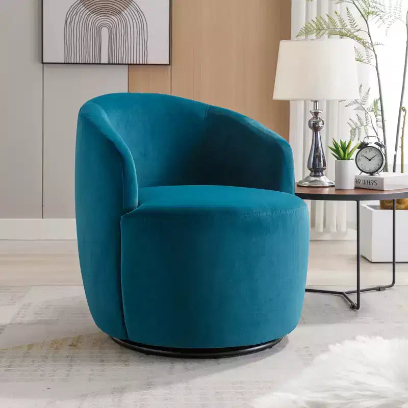 Fabric Swivel Accent Armchair Barrel Chair With Black Powder Coating Metal Ring