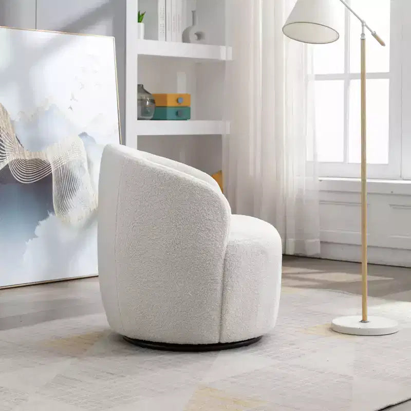 Fabric Swivel Accent Armchair Barrel Chair With Black Powder Coating Metal Ring