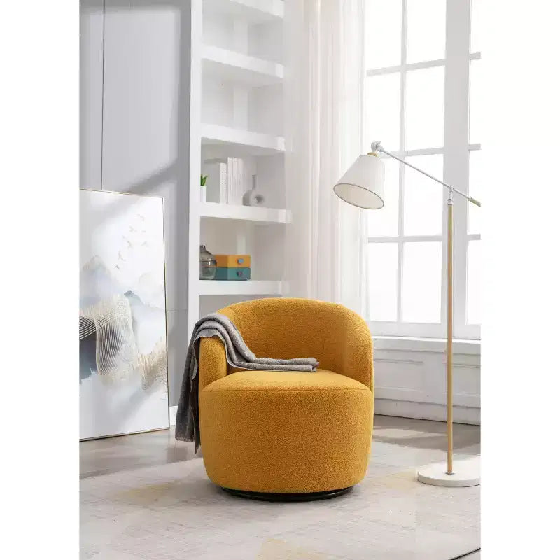 Fabric Swivel Accent Armchair Barrel Chair With Black Powder Coating Metal Ring