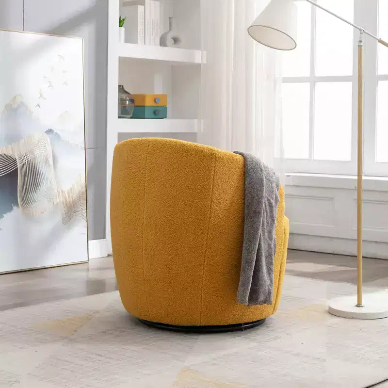 Fabric Swivel Accent Armchair Barrel Chair With Black Powder Coating Metal Ring