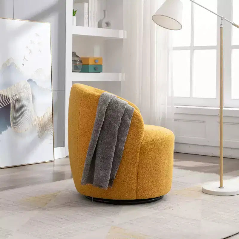 Fabric Swivel Accent Armchair Barrel Chair With Black Powder Coating Metal Ring