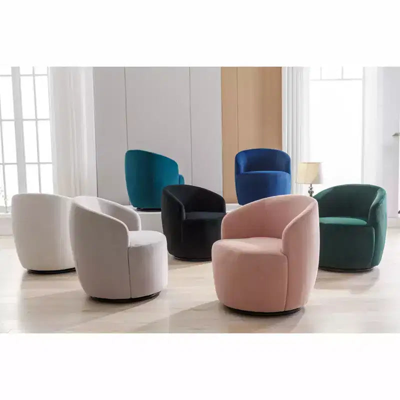Fabric Swivel Accent Armchair Barrel Chair With Black Powder Coating Metal Ring