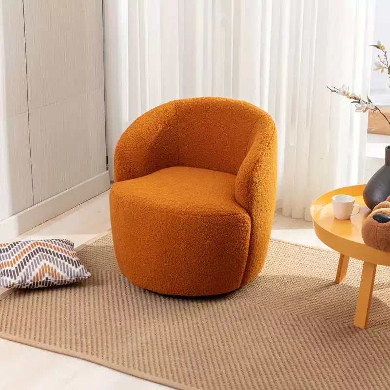Fabric Swivel Accent Armchair Barrel Chair With Black Powder Coating Metal Ring