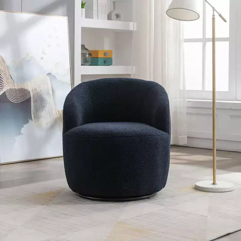 Fabric Swivel Accent Armchair Barrel Chair With Black Powder Coating Metal Ring