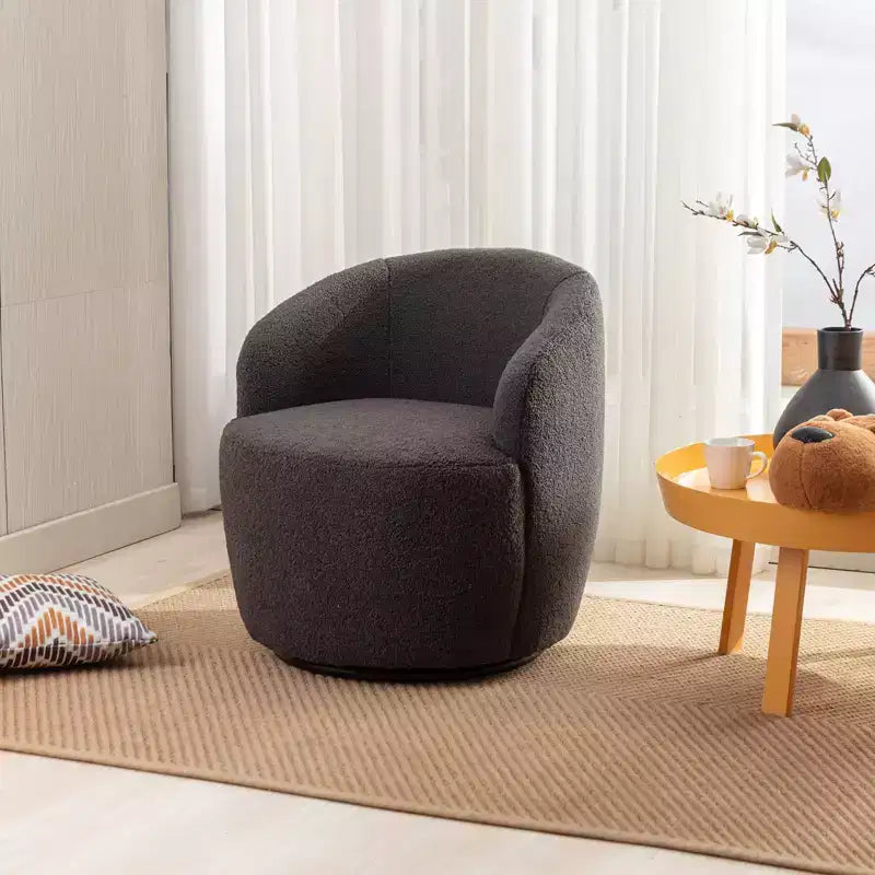 Fabric Swivel Accent Armchair Barrel Chair With Black Powder Coating Metal Ring