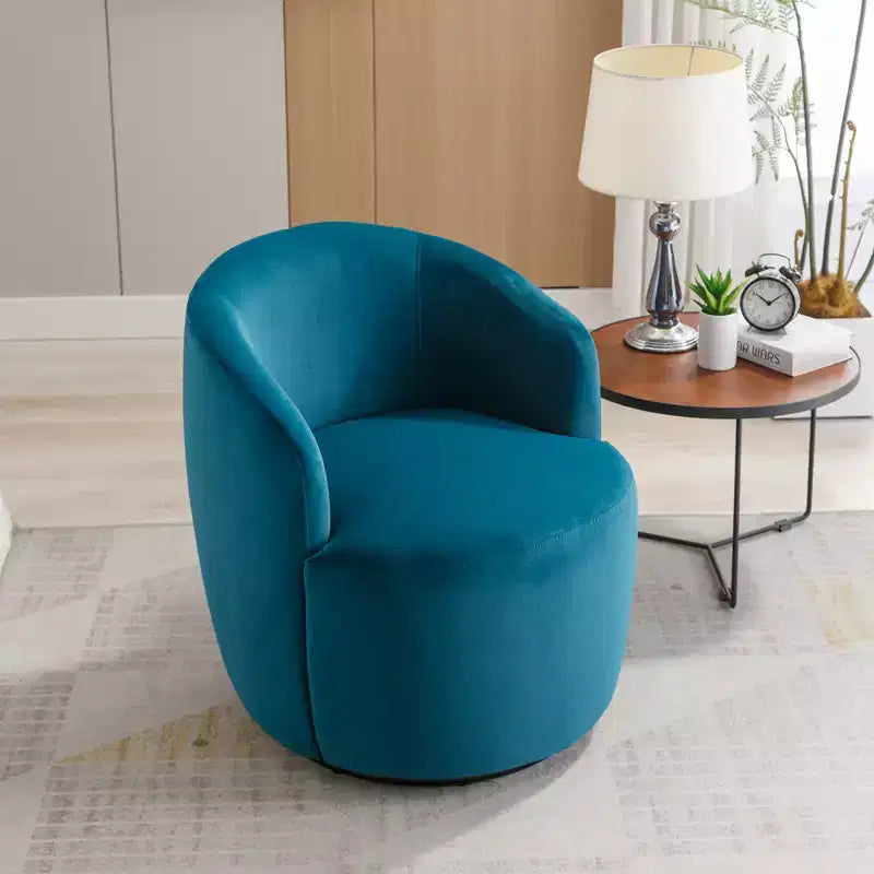 Fabric Swivel Accent Armchair Barrel Chair With Black Powder Coating Metal Ring