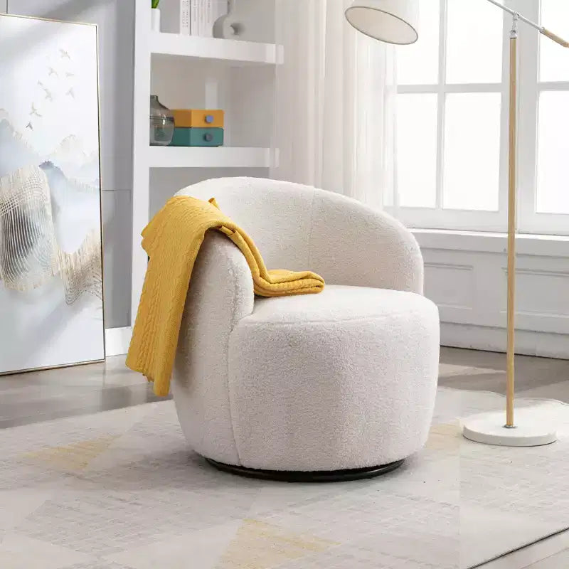 Fabric Swivel Accent Armchair Barrel Chair With Black Powder Coating Metal Ring