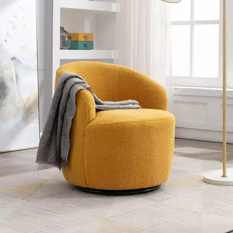 Fabric Swivel Accent Armchair Barrel Chair With Black Powder Coating Metal Ring