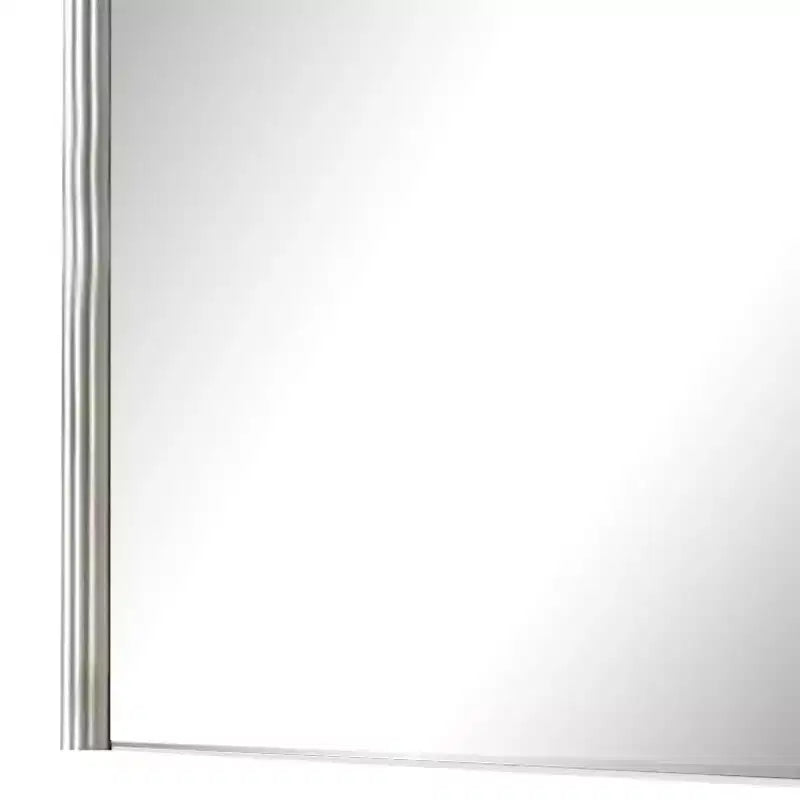 Royal Hampton Dresser Mirror, 38 Inch Light Gray Wood, Reeded Design, Silver Accents