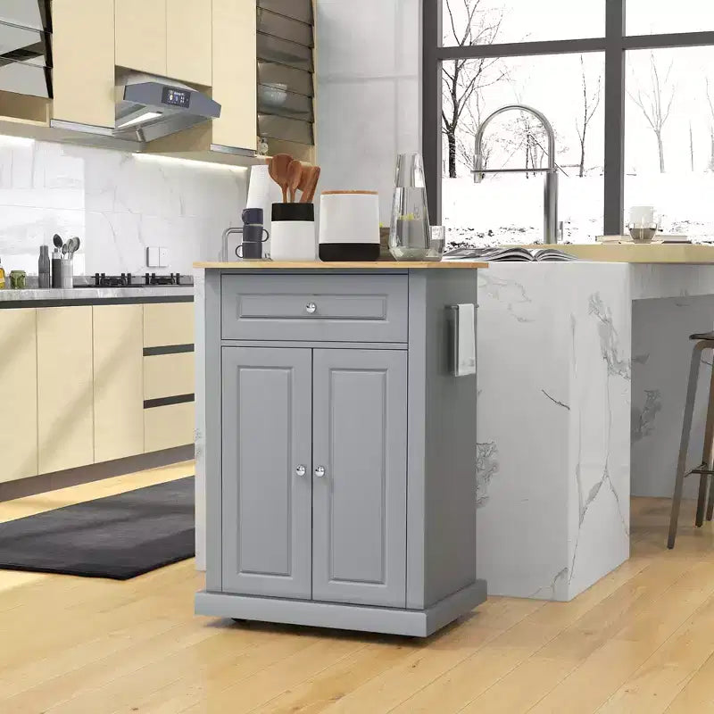 Rolling Kitchen Island Cart, Portable Serving Trolley Table with Drawer, Adjustable Shelf and 2 Towel Racks