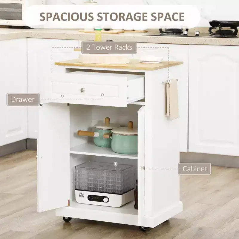 Rolling Kitchen Island Cart, Portable Serving Trolley Table with Drawer, Adjustable Shelf and 2 Towel Racks