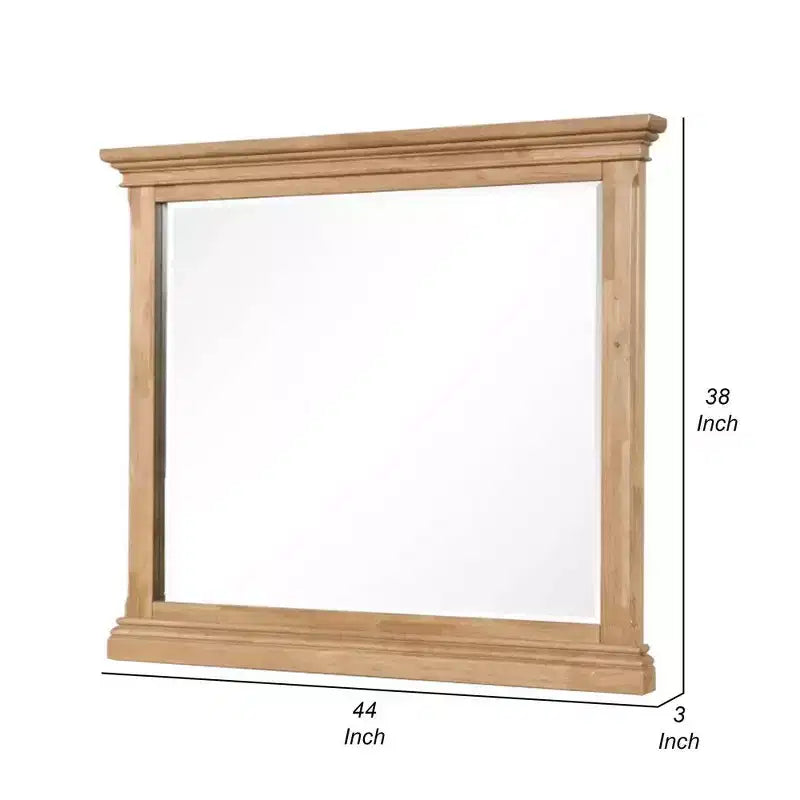 Royal Hampton Dresser Mirror, Bevel Glass, Natural Oak Brown Solid Wood, 38x44